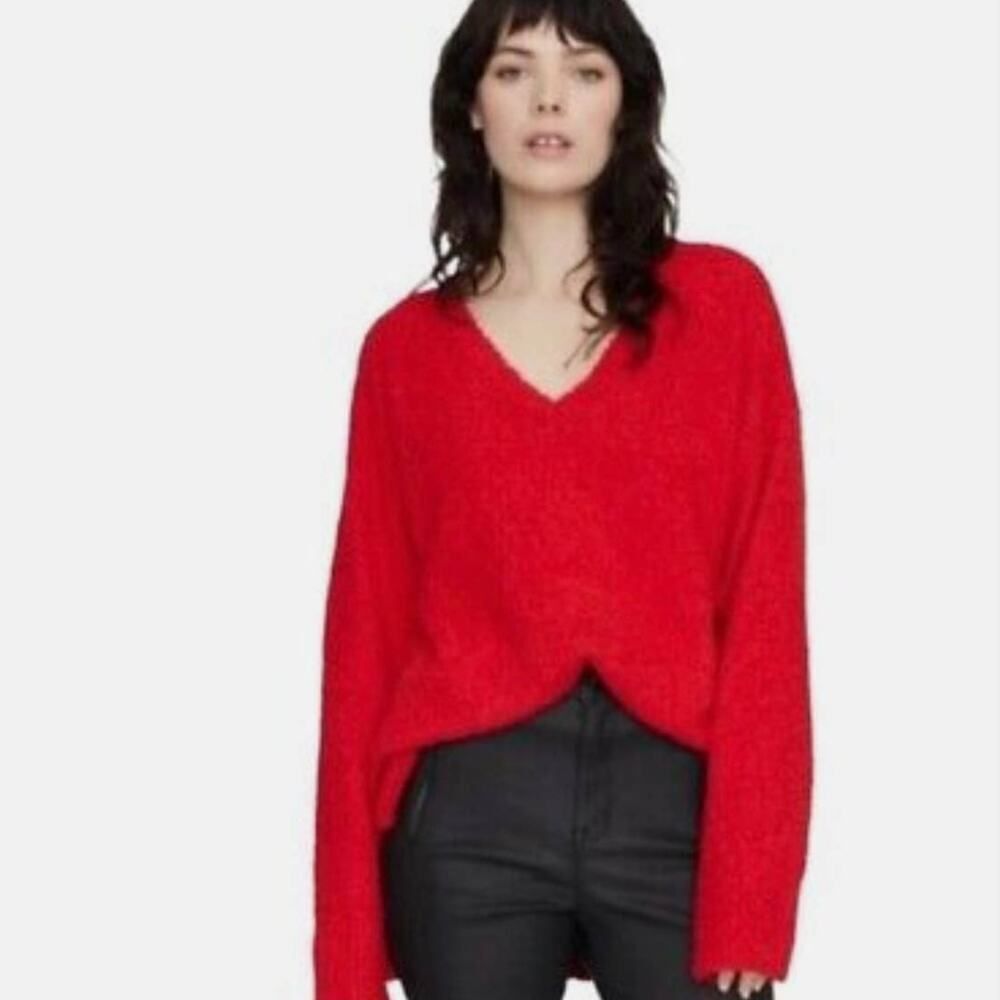 Sanctuary Punk Fuzzy V-Neck Pullover Sweater Red Women's Size Small NWT